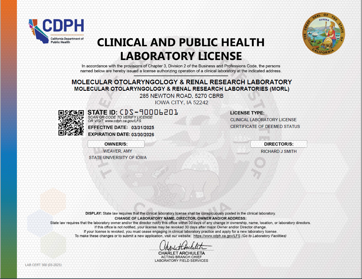2025-2026 California Public Health Clinical Laboratory License