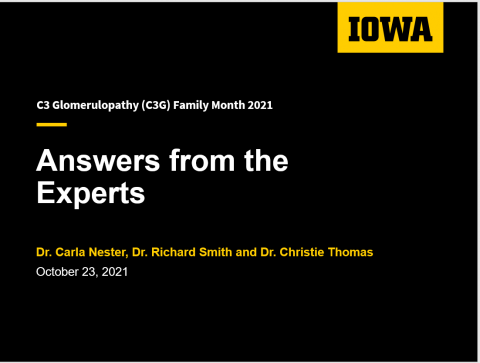 Image of powerpoint slide announcing the presentation is called "Answers from the Experts"