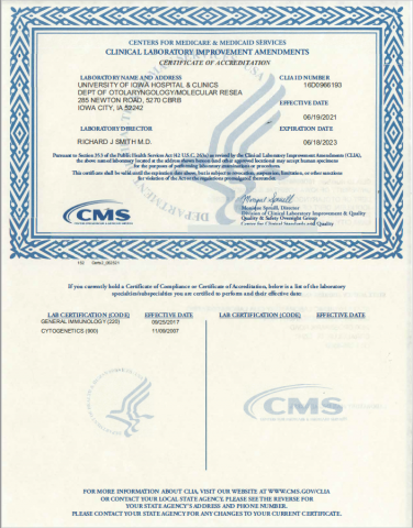 MORL CLIA Certificate 2021-2023